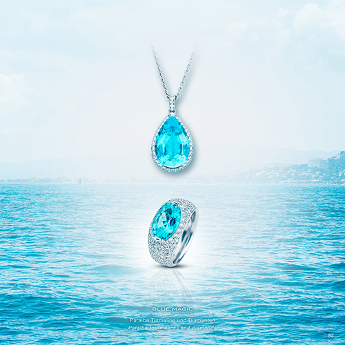 PARAIBA SYMPHONY Creol-earrings Paraiba-Symphony turquoise blue Paraiba tourmalines tourmalino-earring white-diamonds diamond-earrings 750 white-gold custom made length 3.5 cm tourmaline diamond-earrings gold-earrings diamond gold earrings